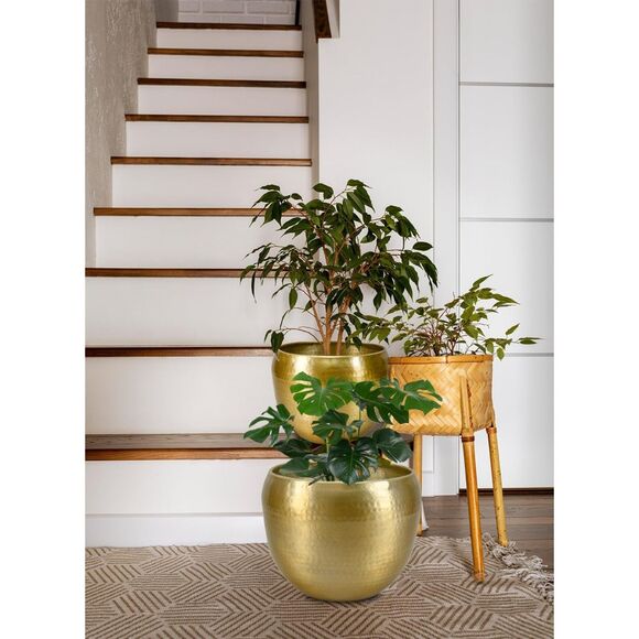 Set Of 2 Serene Spaces Living Brass-Look Aluminum Cachepot For Indoor Plants - Picture 2 of 5